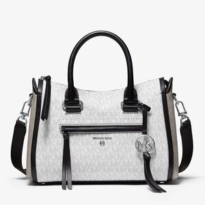 Michael Kors Carine Small Tri-Tone Logo Satchel White & Black